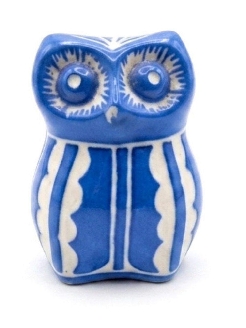 Vintage Pablo Zabal Chile Pottery Owl Figurine Blue White Signed 3.25"
